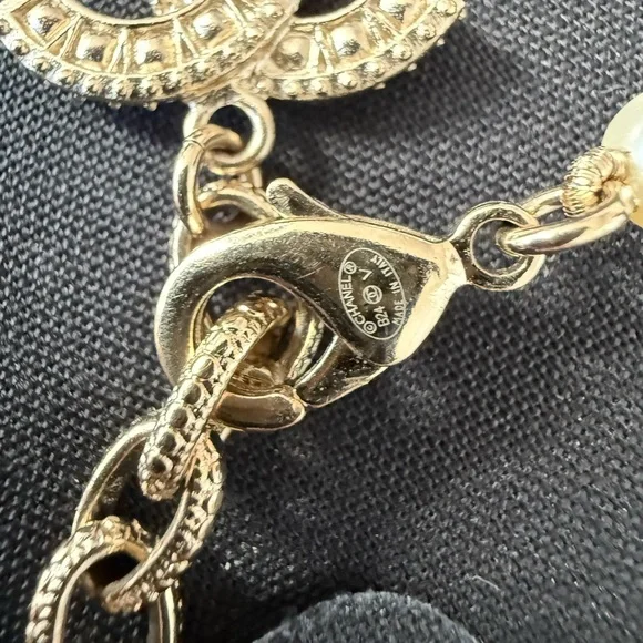 CHANEL Gold and White Pearl Bracelet
